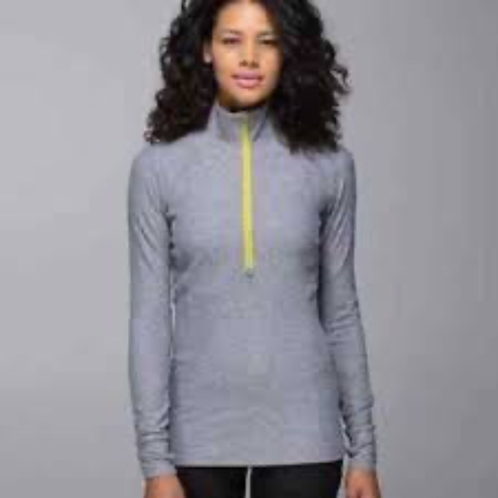 Lululemon Race Your Pace 1/2 Zip Heathered Grey Yellow 1/2 Zipper Women’s Sz 10